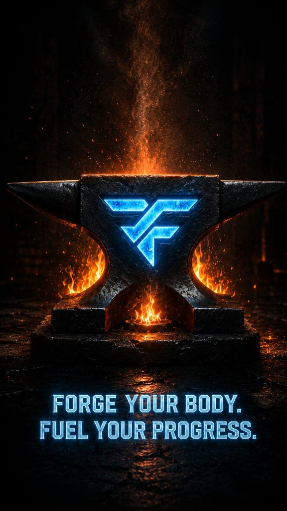 BodyForge app splash screen showing forge your body, fuel your progress